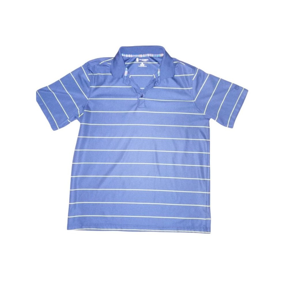 St. Andrews Mens Polo Golf Shirt Size Large Navy Lime Striped Short Sleeve
